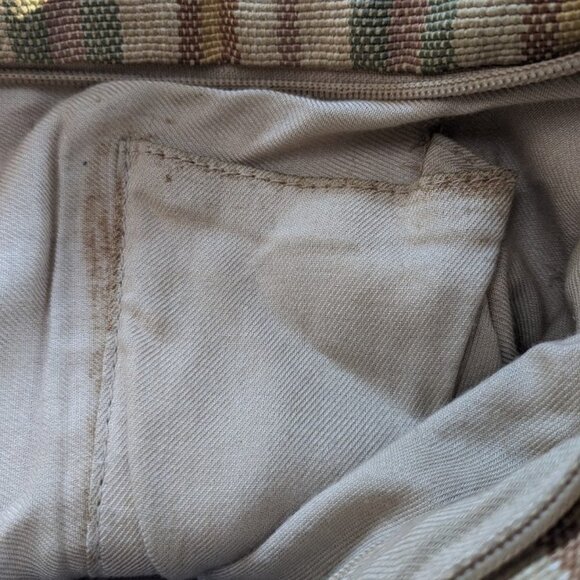 Fossil Hobo Bag Woven Brown Neutral Stripe Canvas Fabric Shoulder Purse - Picture 10 of 11